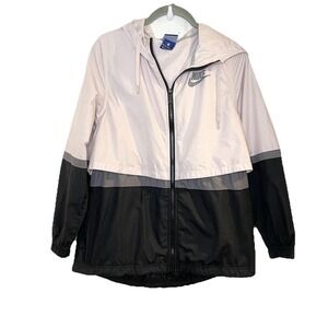 Nike Air Jacket Womens XS Pink‎ Gray Colorblock Hooded Zip Windbreaker Thin